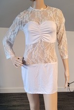 Sexy Women White Medium Lace Polyester Club Stretch Party Cocktail Dress C5839