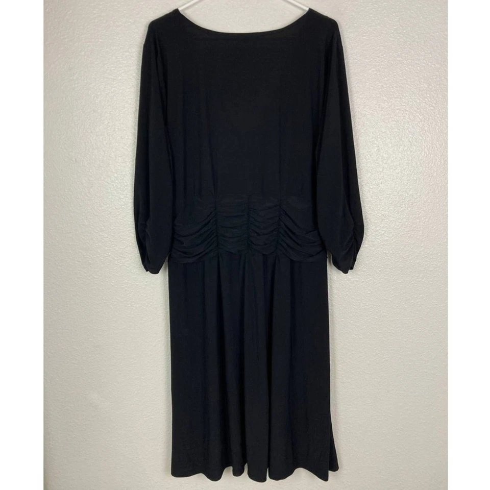 NY Collection Dress Womens 2X Ruched Waist 3/4 Sleeve Knee Length Midi Stretchy - Image 4 of 4