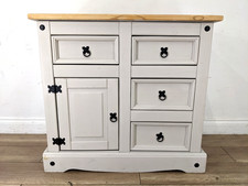 SIDEBOARD Small Classic Pine Grey Painted 4 Drawer Single Cupboard FREE DELIVERY