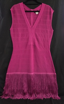 Fuchsia Sleeveless Bandage Dress w/Fringe Hem - Venus