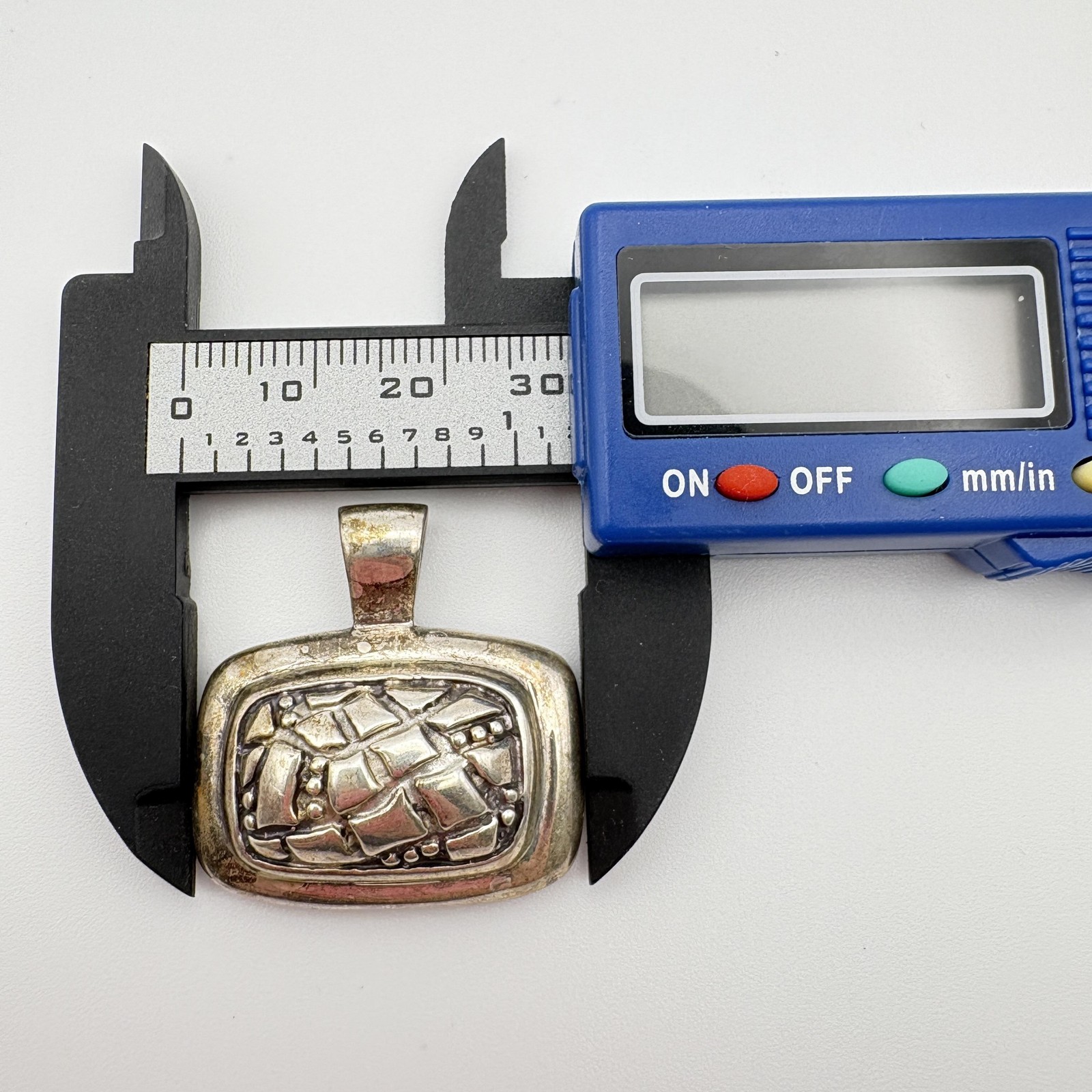 Sterling Silver 925 Rectangle Abstract Textured P… - image 4