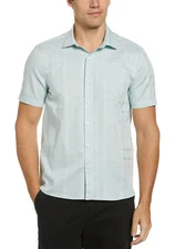 PERRY ELLIS Pastel Blue 100% Cotton Short Sleeve Front Button Shirt NEW Small