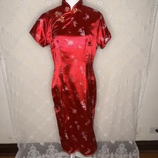VTG Longevity Cheongsam Dress Side Slits Mandarin Collar Size Large 42 38 Bust