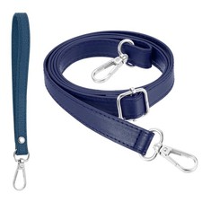 28-52 Inch Adjustable PU Leather Purse Strap with Wristlet, Dark Blue/Silver