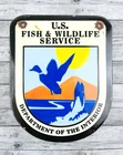 VINTAGE 8x6.5" US FISH & WILDLIFE SERVICE GAS OIL GASOLINE PORCELAIN SIGN