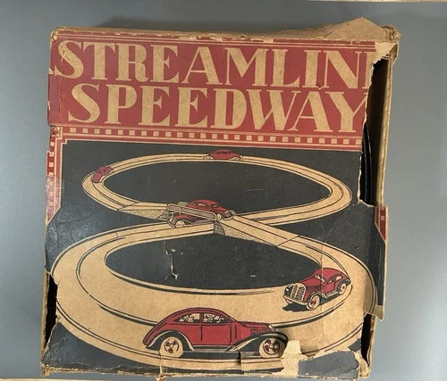 Marx Streamline Speedway Vintage Tin Toy Race Track Playset Original Box & Keys