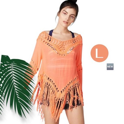   New Boho Eclectic Women's Crochet Relax Tunic W/tassels in Apricot - LARGE