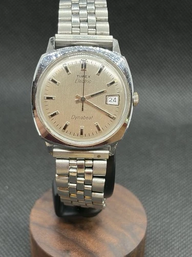 Vintage Timex Electric Dynabeat Date Watch Mens Stainless Steel Bracelet