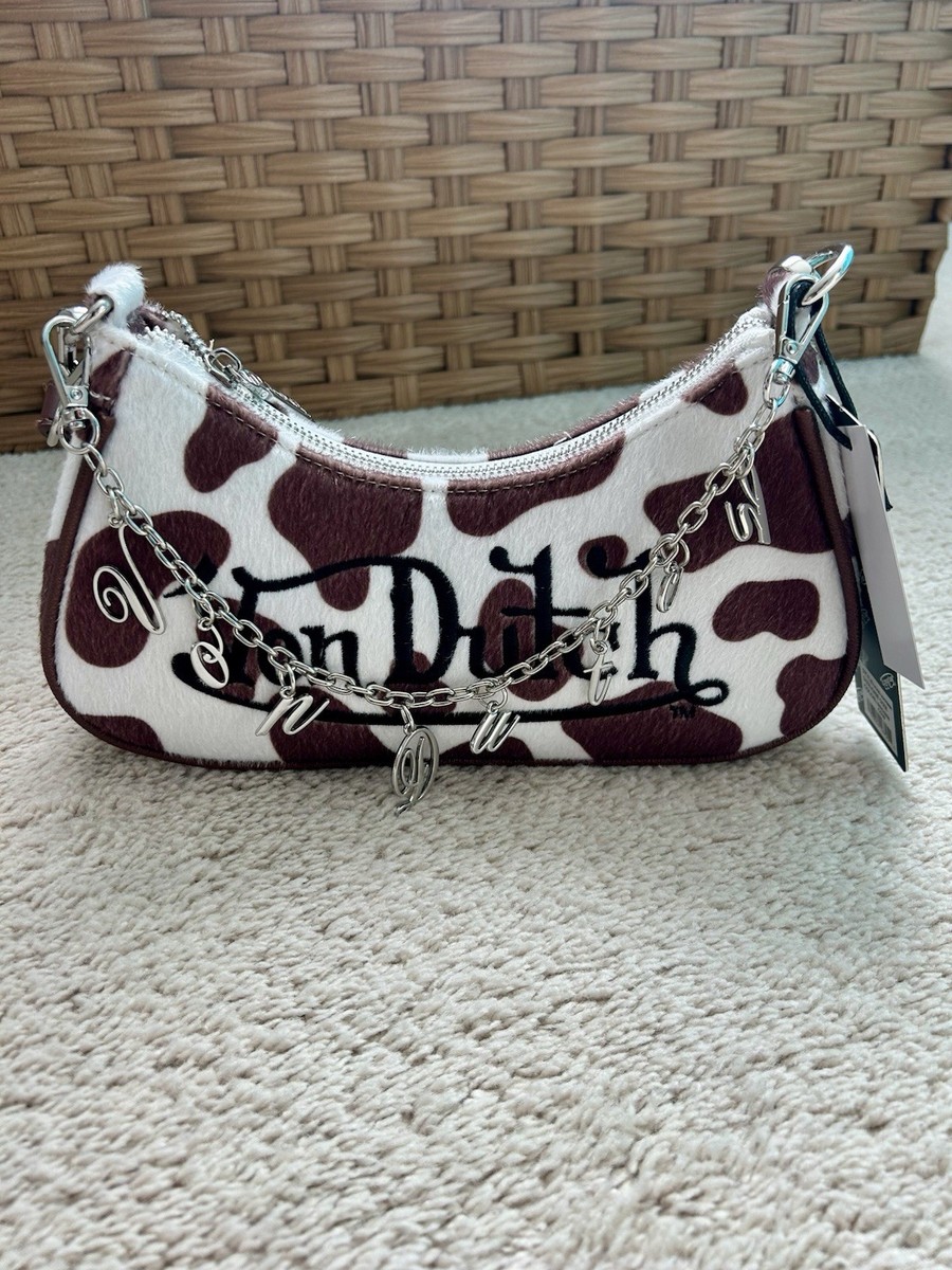 Y2K NWT Von Dutch Originals Brown and White Cow Shoulder Bag