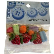 Dress It Up Summer Treats Buttons - Shank Ice Cream Strawberry Orange Yummy 069