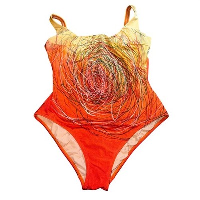 Gideon Oberson Women Orange Yellow Ombre Abstract One Piece Swimsuit Size 16