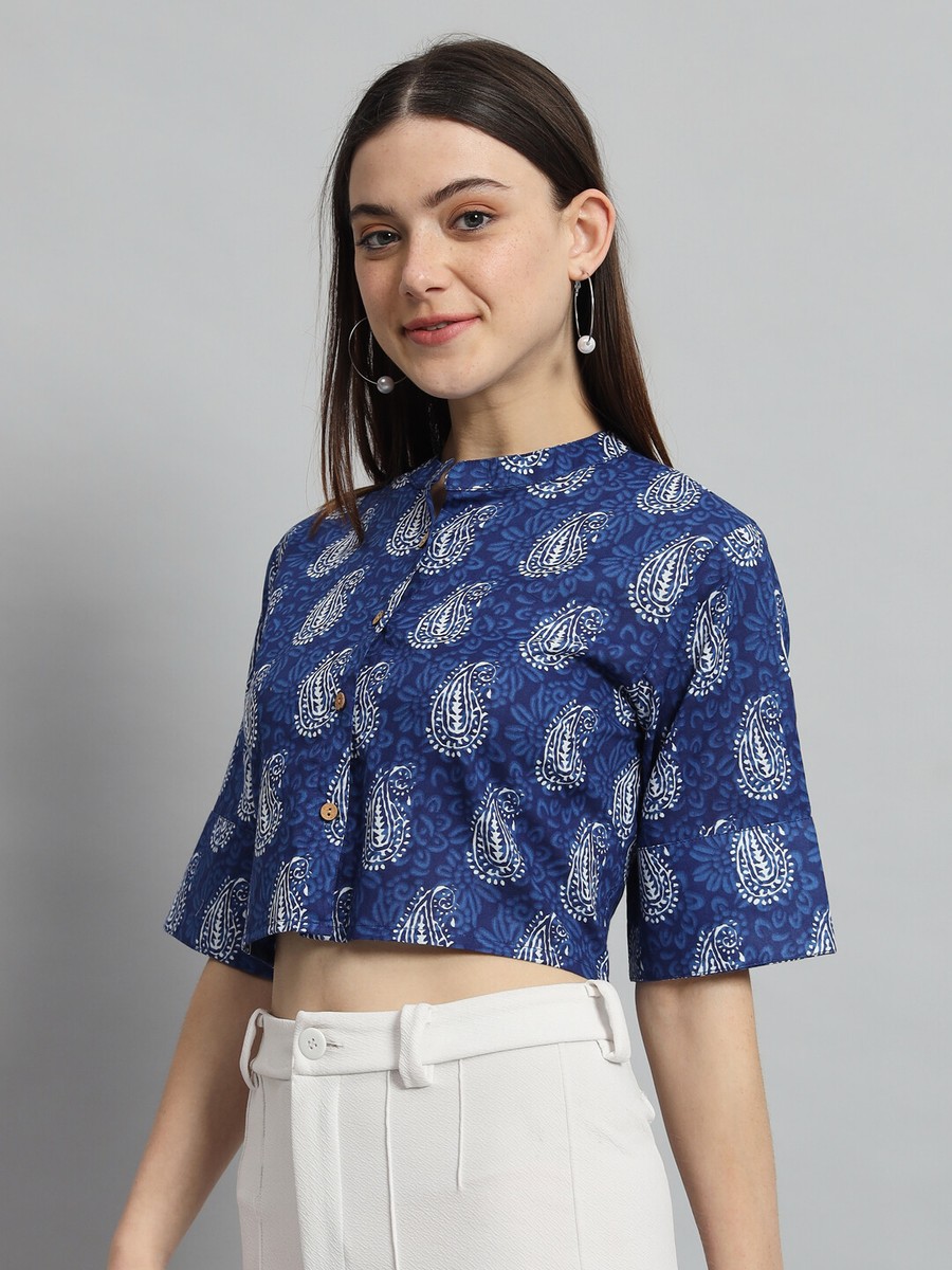 Womens Casual Button Down Cropped Shirts Short Sleeve Cotton
