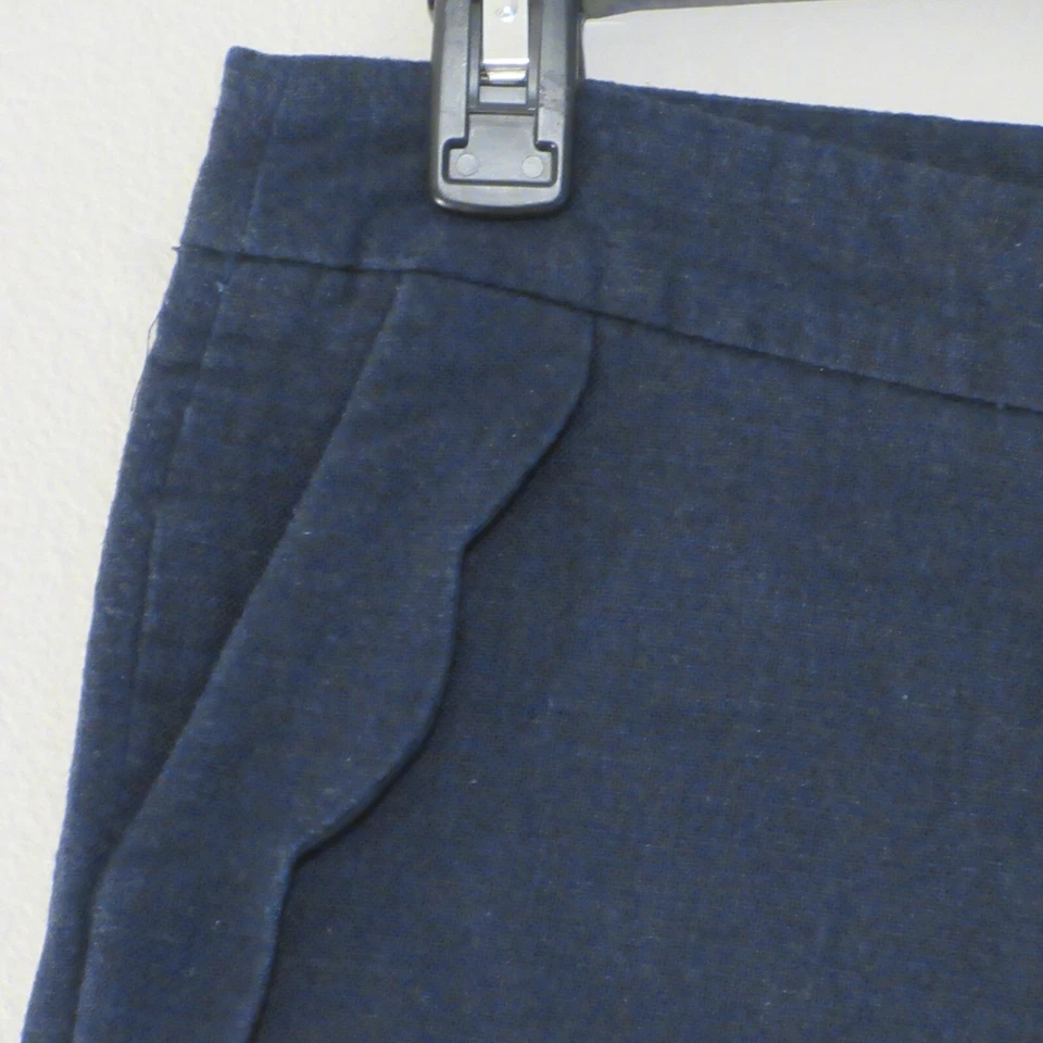 Pantalones cortos para mujer Cynthia Rowley dobladillo festoneado mezcla de lino cremallera lateral azul marino 4 B15 Foto 3 de 4