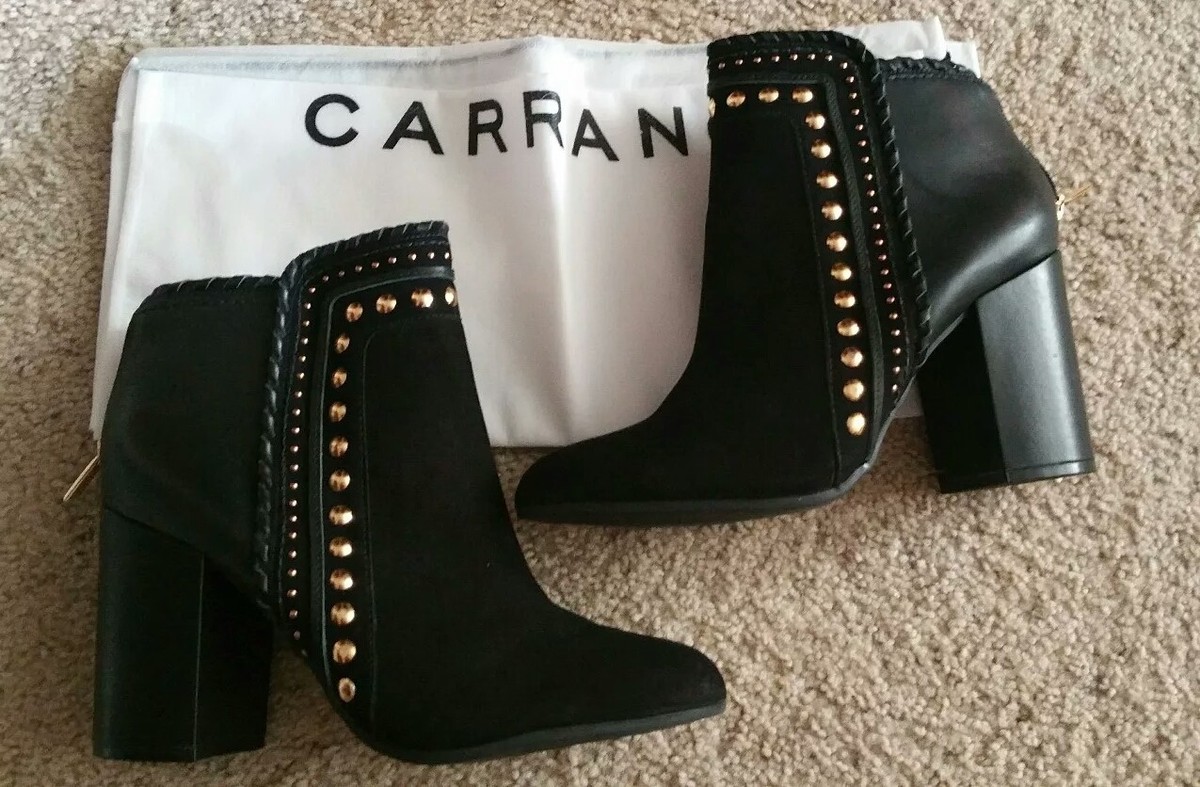 New Carrano Martha Black Suede Studded Ankle Boots Sz New with