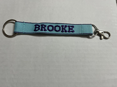 Brooke Embroidered Name Strap Key Rings Keychains with Clasp blue and purple