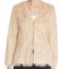 Calvin Klein Women Jacket Fringe Sweater Front Open V Neck Xl Uk