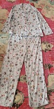 Disney Womens XL winter Christmas gray flannel pajama set Mickey Goofy sledding