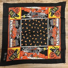 Vintage Paris Halloween Bandana Scarf Dracula Witch Ghosts Cats 100 Cotton USA