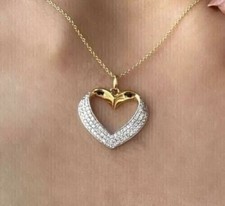 1 Ct Round Cut Simulated Diamond Women's Heart Pendant 14k Yellow Gold Plated
