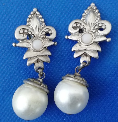 Boucles D'oreilles Clip Vintage Bala Boosté Années 90 Perles Argentées - Occasion
