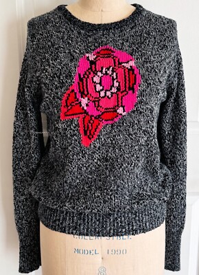 CHANEL 22K BLACK WHITE PINK RED CASHMERE KNIT CC RUNWAY SWEATER
