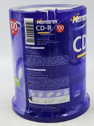 Memorex CD-R 52x 700MB 80 minuti confezione da 100 - dischi nuovi e sigillati - Foto 2 di 2
