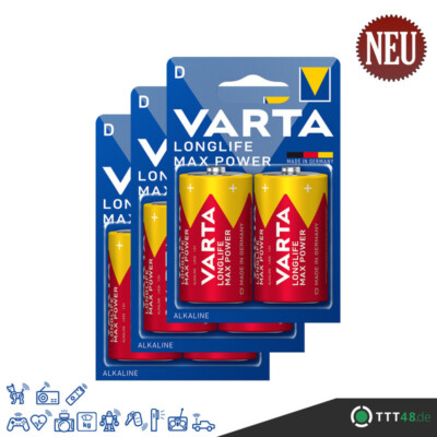 6 x Varta Longlife Max Powe Mono D 1,5V LR20 MN1300 Alkaline 4720 3 x 2er VPE