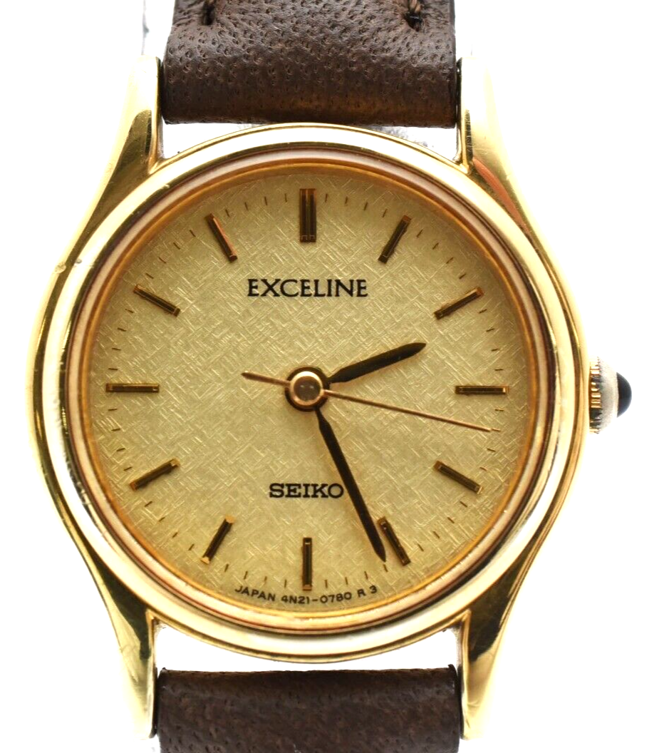 ▶️ Vintage [Near Mint] SEIKO EXCELINE 4N21-0390 Gold Dial Women