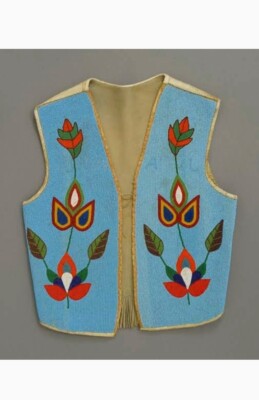 Old American Style Handmade Crow Beaded Floral Design Powwow Vest