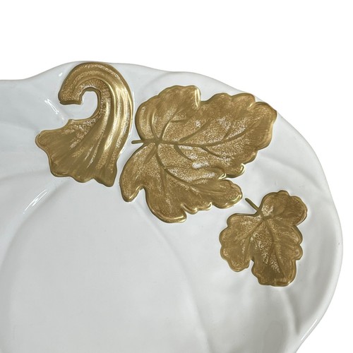 Pier1 Imports White Pumpkin Platter Gilded Porcelain Serving Platter 15 x 11.5 - Picture 2 of 5