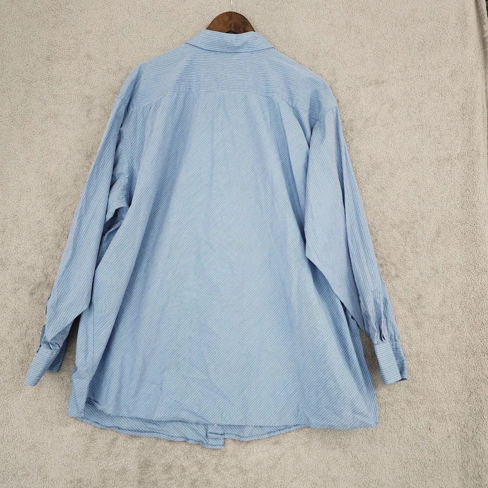 Camisa con botones a rayas azules Nyne para hombre 2X 100 % algodón manga larga informal 23CT Foto 2 de 4