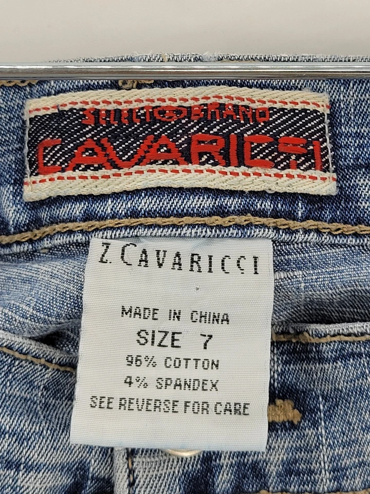 Pantalones de mezclilla Z Cavaricci para mujer 7 medianos desteñidos pierna recta tiro bajo azul Y2K Foto 4 de 4