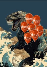 DEATH NYC ltd ed street art print 45x32cm Godzilla the great wave Hermes balloon