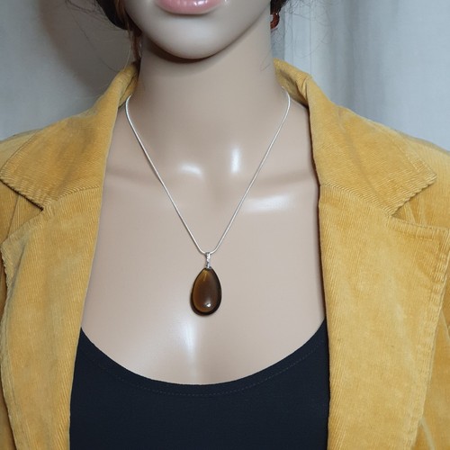 Smoky Quartz Necklace Natural Gemstone Teardrop Pendant Silver Plated Chain - Picture 15 of 15
