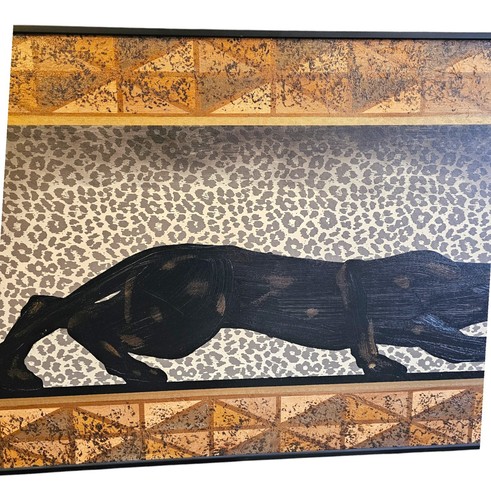 RIESIGES Art Deco Stil Black Panther Vintage Leinwand Gemälde gerahmt 60"x30" MCM Kunst - Bild 5 von 14