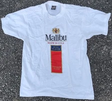 NEW 1980's Malibu Cigarettes Tobacco White Logo T-Shirt-Signal/Screen/Best-Large