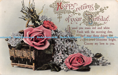 R400126 Happy returns of your Birthday I send you roses red and white fresh with