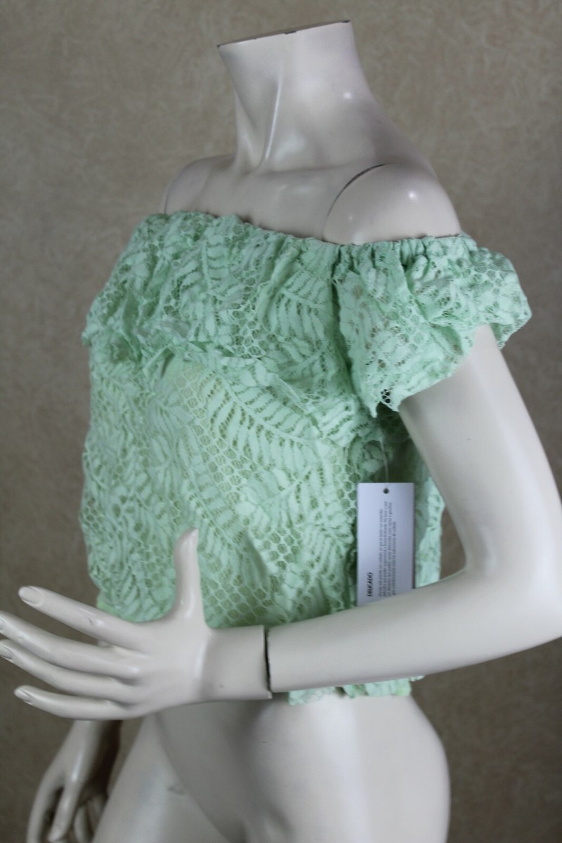GUESS Women's Sasha Off-The-Shoulder Top - Double Layered With Cap Sleeves And Lace Detail