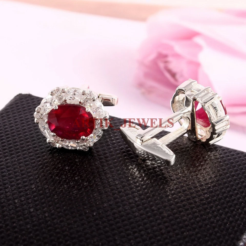 Heated Ruby Gemstone with 925 Sterling Silver Cufflink #4690 - Image 3 of 3