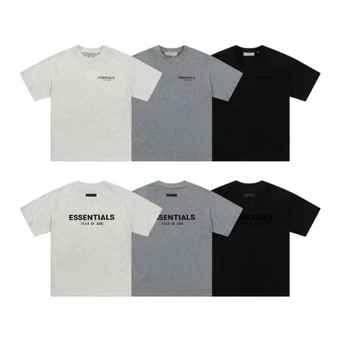 ESSENTIALS Double - Line Flock Letter Unisex Cotton Summer Set T-shirt/UK - Picture 1 of 32
