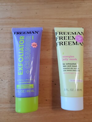 Freeman Beauty,Exfoliator+Cleanser & Energize Jelly Mask, 3 fl oz/89 ml Lot Of 2