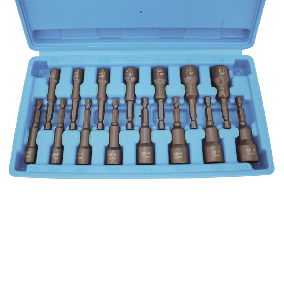 15Pc Magnetic Nut Driver Set Metric & Imperial Socket Drill Bit Adaptor ...