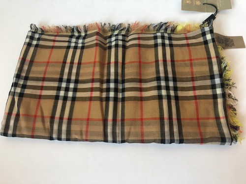 BURBERRY COLOR BLOCK CLASSIC CHECK YELLOW SQUARE SHAWL WRAP SCARF COTTON NEW - Picture 7 of 8