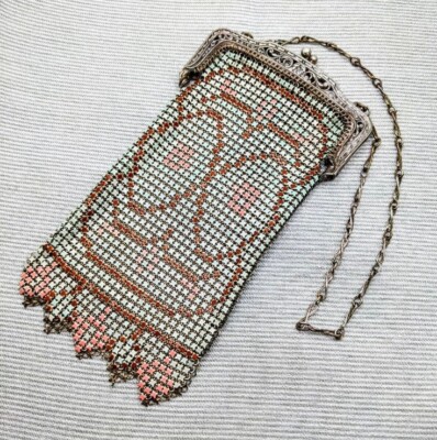 Whiting & Davis 20er Jahre Mesh Emaille Beadlite Handtasche Tasche
