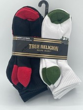 True Religion Men 12 Pack Half Cushion Quarter Socks Shoe Size 8-12.5 Multicolor