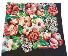 Vtg Sarah Coventry Floral Silk Scarf Black Floral Print Women  s 30  Square Scarf