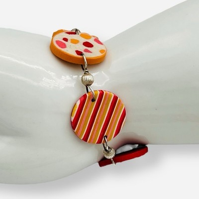 Tammy Garner TG Polymer Clay Beaded Bracelet Red Orange Sterling Silver Tamarack