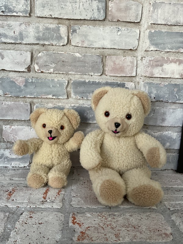 snuggle bear plush pair 1986, 15” and 10”