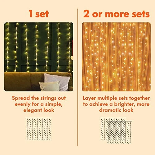  Window Curtain String Light Wedding Party Home Garden 300 LED *Warm white - Image 4 of 4