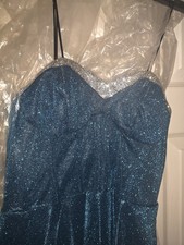 Morgan & Co. Steel Blue Rhinestone Strap Mini Dress Size 0 NWT 